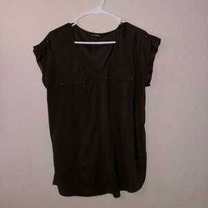 Express Women's Olive Greeb V-Neck Blouse